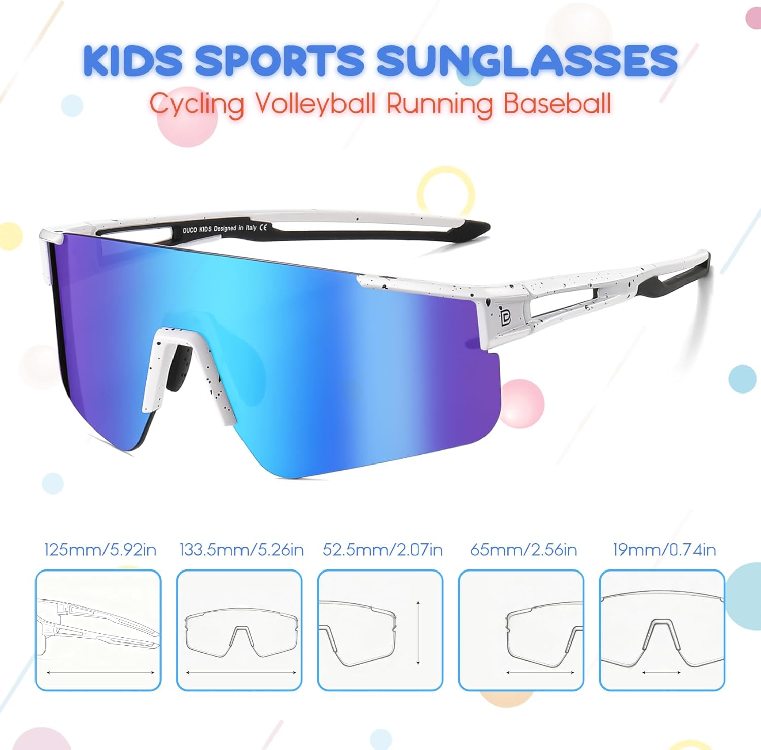 DUCO Youth Baseball Sunglasses 8-14 Aged Kids Sport Glasses Boys Girls UV400 Softball Cycling Shades Lightweight DK330