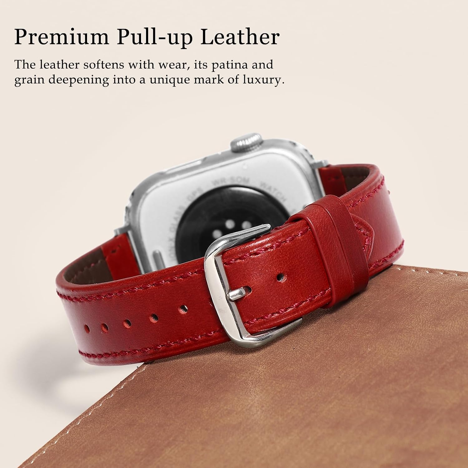 Soft Top-Grain Leather Watch Band Men Women, Compatible with All Apple Watch Series, Breathable, Sweat-Resistant iWatch Strap