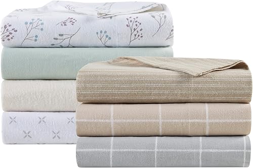 Beautyrest Sábanas de franela de algodón, acogedoras y transpirables, juego de sábanas elásticas con bolsillo profundo para colchones de hasta 18