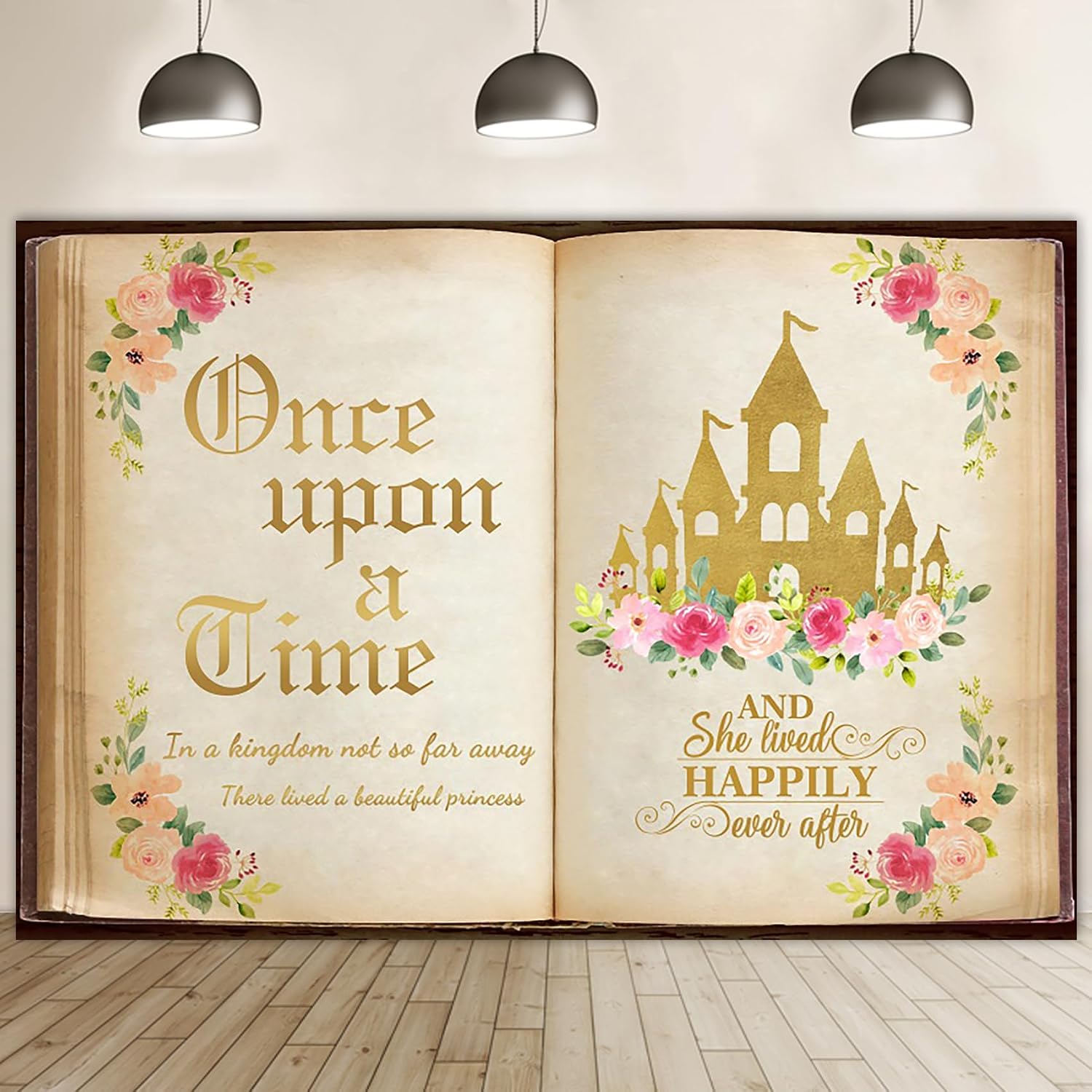 Renaiss 7x5ft Fairy Tale Books Backdrop Once Upon A Time Ancient Castle Princess Photography Background Old Open Storybook Romantic Wedding Birthday Girls Baby Shower Party Decor Photo Booth Props