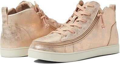 BILLY Footwear Sneaker Lace Mid Top Sneakers for Women - Faux Leather Upper, Flexible Man-Made Outsole, and Soft Canvas Lining Rose Gold 8.5 W