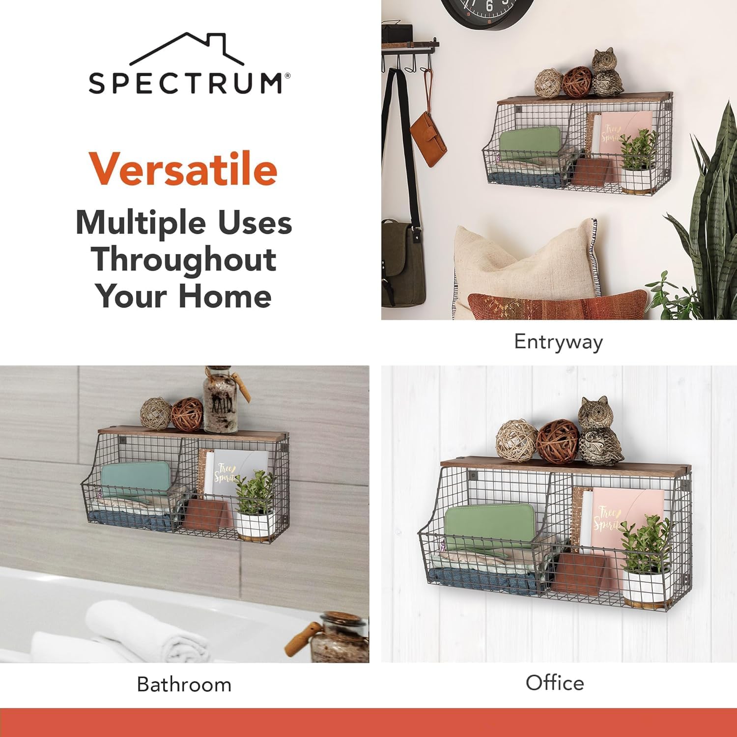 Amazon.com: Spectrum Double Bin Hanging Wire Basket with Wood Top