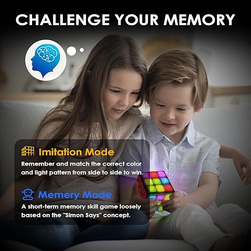 Miniatura 5 de SUPER JOY Juguete de cubo iluminado electrónico de mano, 7 juegos de cerebro y memoria, juguetes sensoriales geniales para niños, divertido juguete