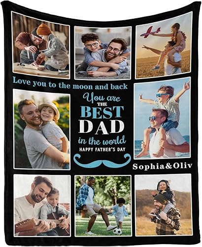 InterestPrint Customized Blankets with Photos Gifts for Dad on Father's Day Birthday, Dad Blanket from Daughter Son Wife Personalized Throw Gifts