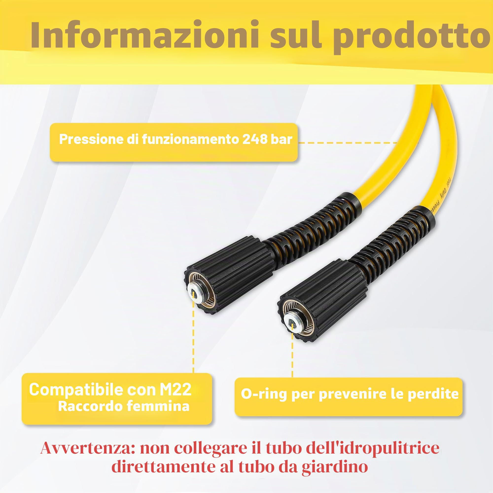Tool Daily Tubo per Idropulitrice da 30 m x 1/4", Tubo di Prolunga di Ricambio con Attacco M22 14mm, Anti-Avvolgimento, Kit Raccordo Rapido da 3/8" per Idropulitrici Elettriche e a Benzina, 3600 PSI