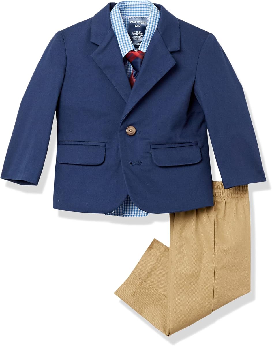 Nautica Conjunto de traje de 4 piezas para bebés con camisa de vestir, chaqueta, pantalones y corbata