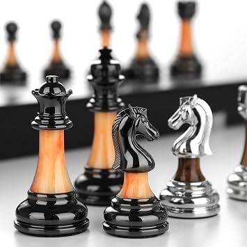 Cutfouwe Chess Game Wooden Chess Board High Quality Foldable Travel Chess Hand Carved Knight KH 8.9 cm 45 x 45 cm for 2 Players from 10 Years