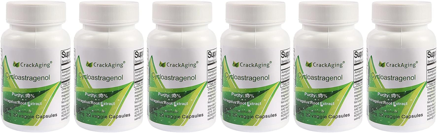 - Crackaging Super-Absorption Cycloastragenol 98% Immune Support |Telomerase/Telomere | Healthy Aging | Antioxidant Protection Supplement 25mg/Cap 180 Caps in 6 Bottles