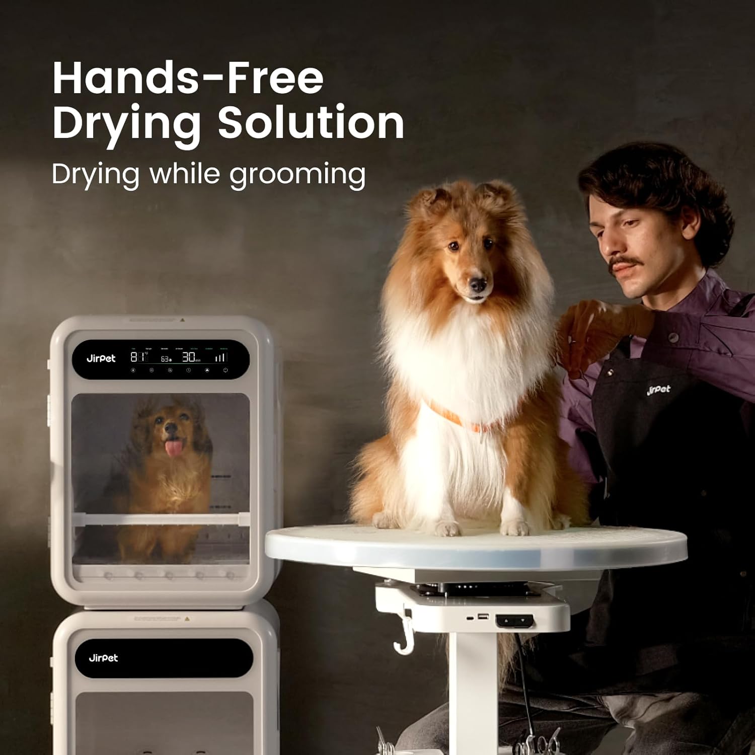 JirPet Pet Dryer Box, Professional Pet Drying with Smart Chip Safety, 75L Dryer Box with Quiet 40dB Drying, Auto Temp & Humidity Control, Strong Airflow for Long Hair Dogs & Cats