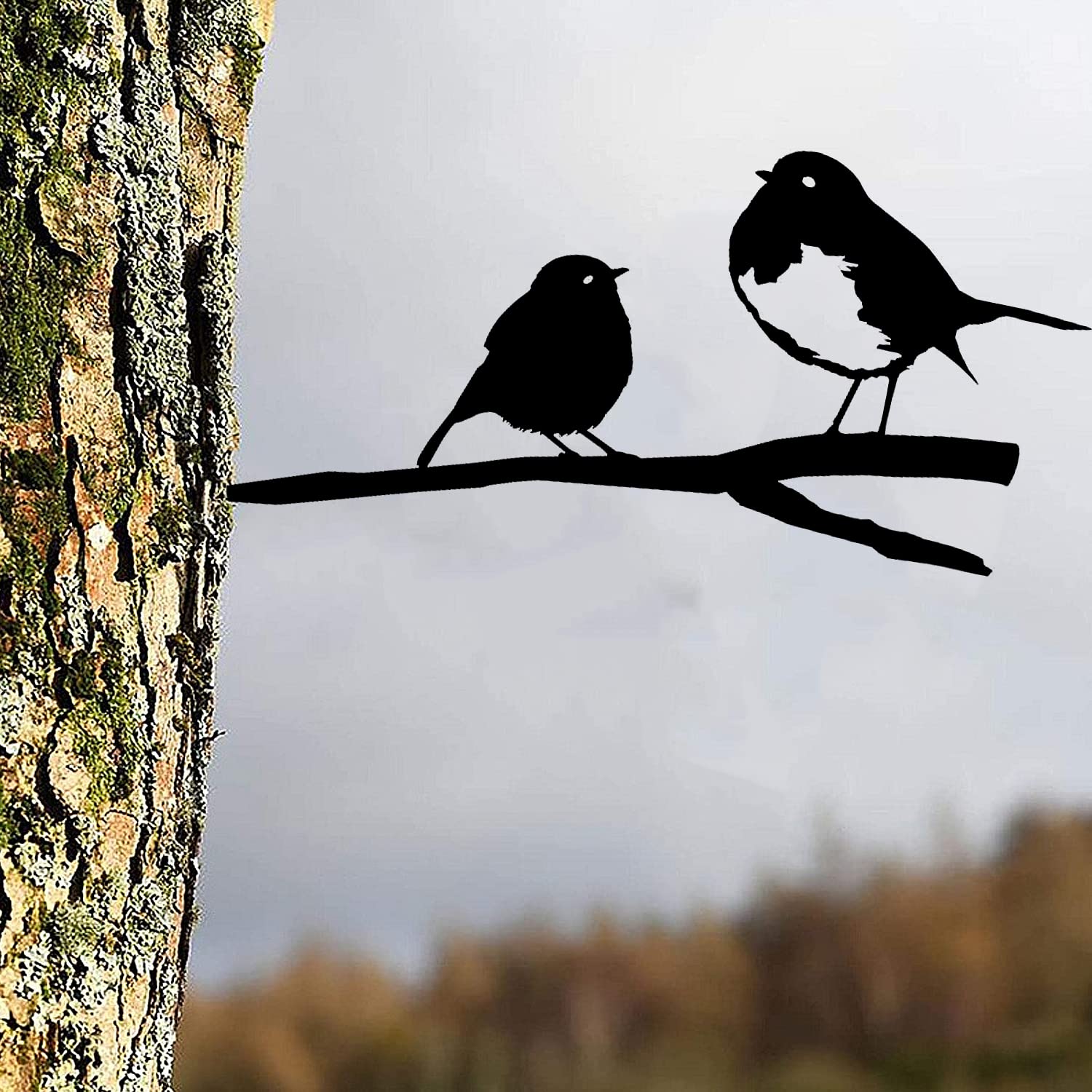 Silhouette D'oiseau En Métal Pour Jardin - Rouge-gorge Sur Branche, Décoration Rustique, Dimensions 21x12 Cm - Décoration Murale Extérieure Ou Intérieure - 7