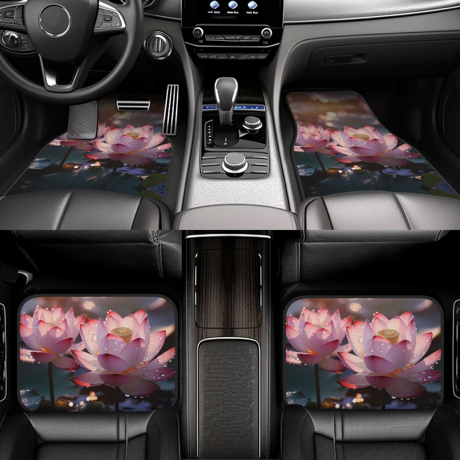 The Lotus in Full Bloom Patterned car mats 4-piece set | For cars/SUVs/trucks | Firm fit without displacement