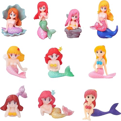 Juego de 10 figuras de sirena en miniatura de 2 pulgadas, accesorios de jardín de hadas de sirena, juego de adornos de resina para tartas, para