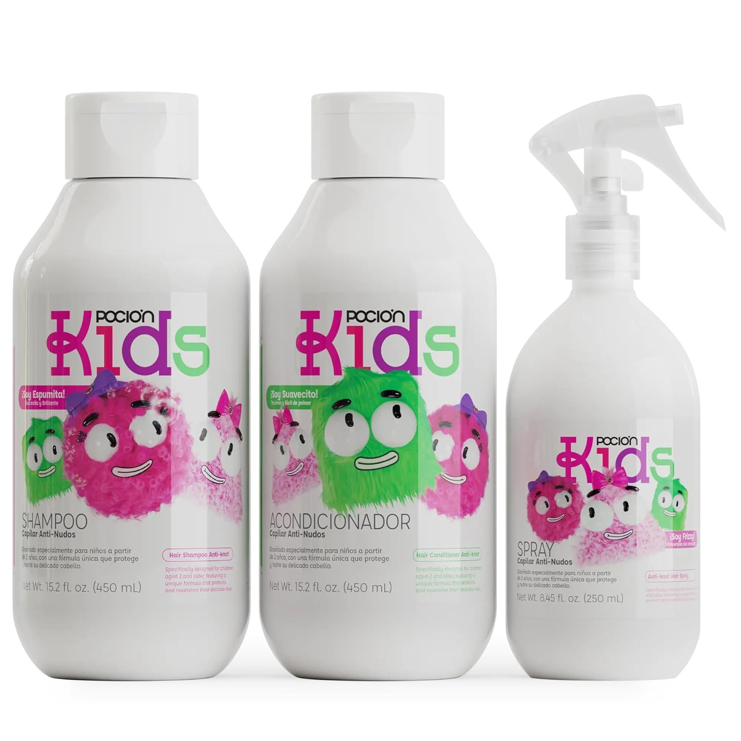 La Pocion Kids Tangle-Free Hair Kit – Detangling Shampoo, Conditioner & Leave-In Spray | Sulfate-Free, Gentle Formula for Soft, Easy-to-Comb Hair