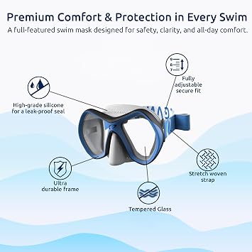 Oceanic Snorkel Set, Mask, Fins & Mesh Gear Bag | Two-Lens Mask, Hypoallergenic Silicone Skirt, Dry-Top Snorkel, Power Fins, Ski-Strap Snorkel Keeper