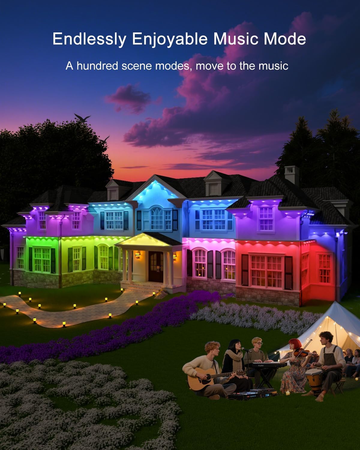 Permanent Outdoor Lights - 100FT Smart AI RGB+IC LED with 72 Lights, IP67 Waterproof, 75+ Scene Modes, Alexa/Google/Remote Control Enabled, DIY Music Sync for Christmas, Holiday & Home Decor, White