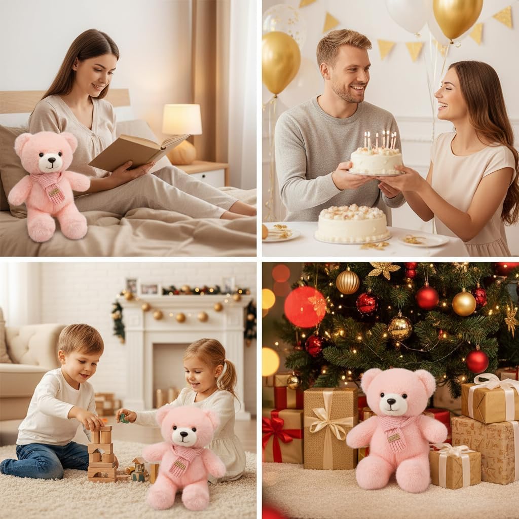 12 Inch Teddy Bear Stuffed Animals with Scarf,Soft Cuddly Plush Toy Dolls Gift for Girls Boys Kids Baby Shower (Pink) image 3