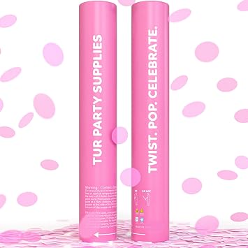 Pink Confetti Poppers and Cannons, Biodegradable, Party Poppers, 2-Pack