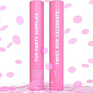 Pink Confetti Cannon Poppers | 2 Pack | Biodegradable Pink Confetti | TUR Party Supplies | Up to 25ft | Giant (12”) | Party Poppers for Graduation, Birthdays, and Bachelorette & Princess Parties