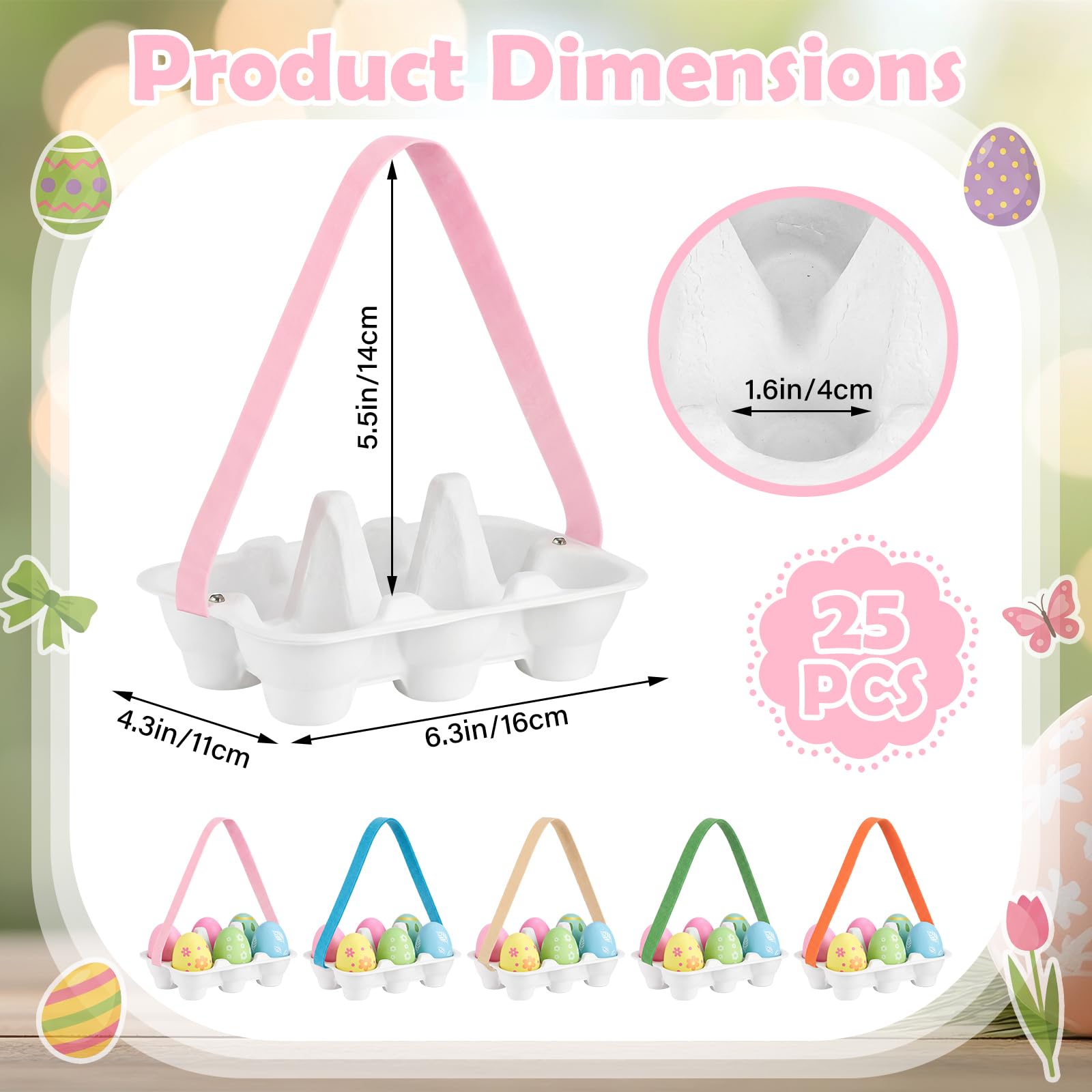Confezione da 24 cartoni per uova di Pasqua con manici colorati, 6 pezzi, riutilizzabili, mezza dozzina di cartone decorativo, per attività all'aperto di Pasqua, progetti fai da te, regali