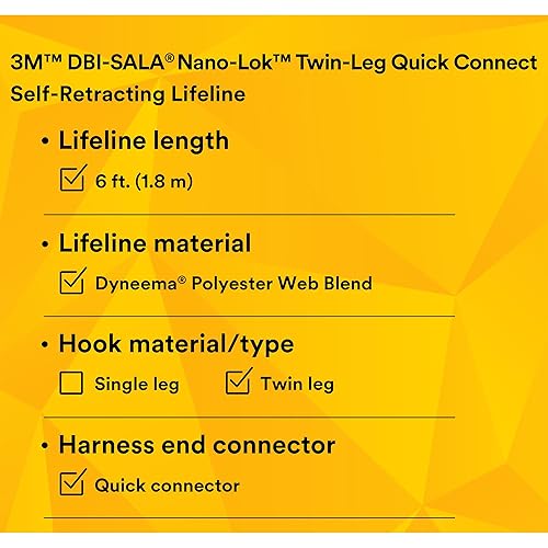 Miniatura 6 de 3M DBI-SALA Nano-Lok 3101279 - Línea de vida autoretráctil, 6 pies, 3/4 pulgadas, tela de poliéster Dynema y ganchos a presión, conector rápido para