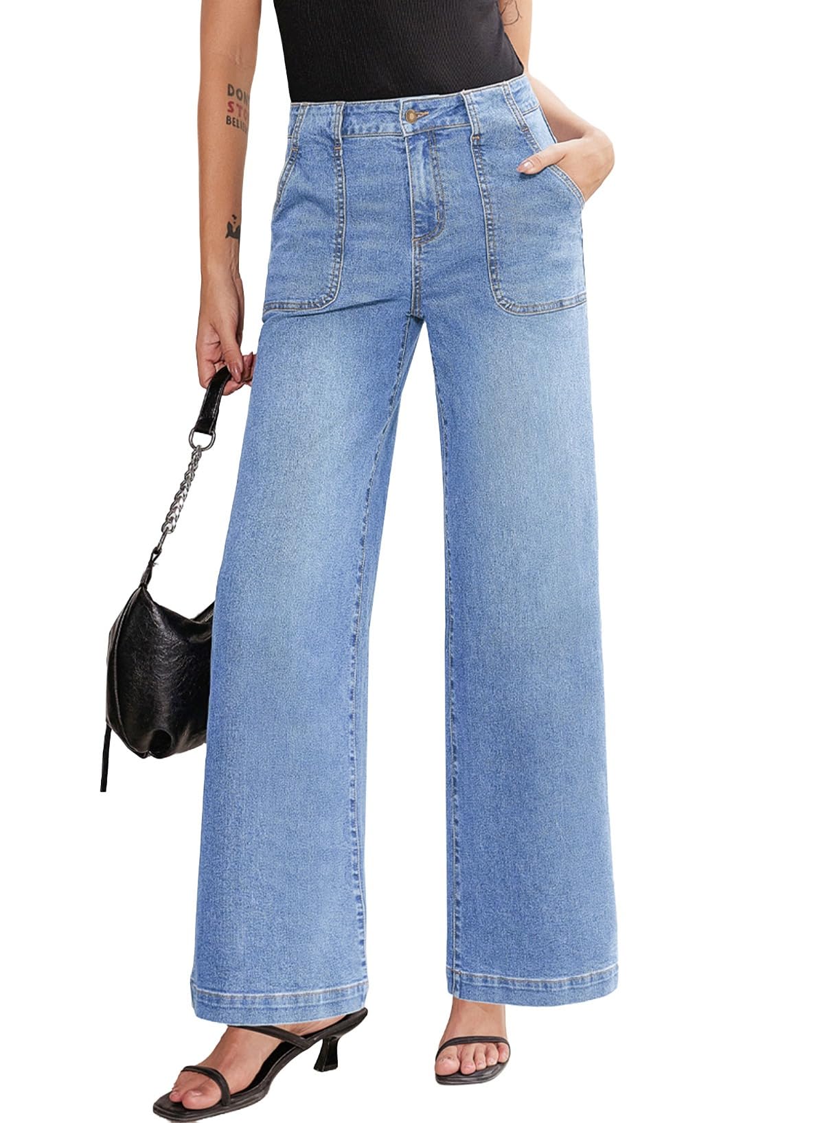 Sidefeel Wide Leg High Waisted Iceland Blue