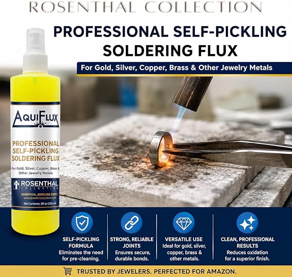 Rosenthal Collection Aquiflux Silver Flux for Soldering Jewelry Low-Residue, Liquid Handy Flux for Clean Gold & Silver Joints (8 oz.)