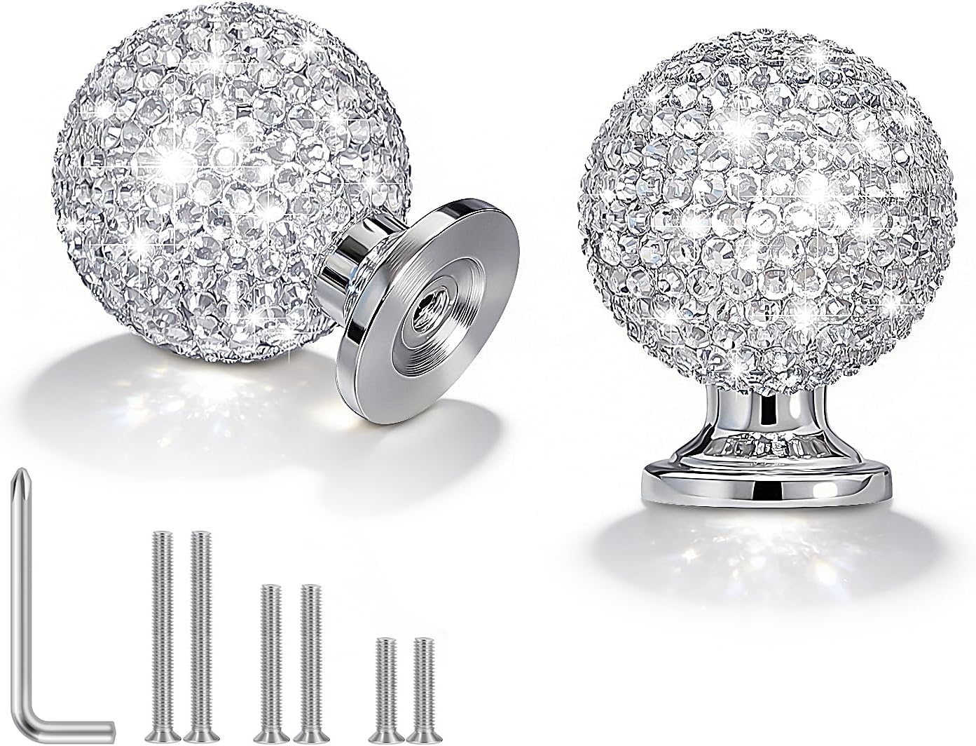 Yivaiks 2pack Bling Dresser Knobs Rhinestone Aesthetic Luxury Kitchen Cabinet Knobs for Drawers Cabinet Hardware Dresser Pulls（Sphere 0.96in White）