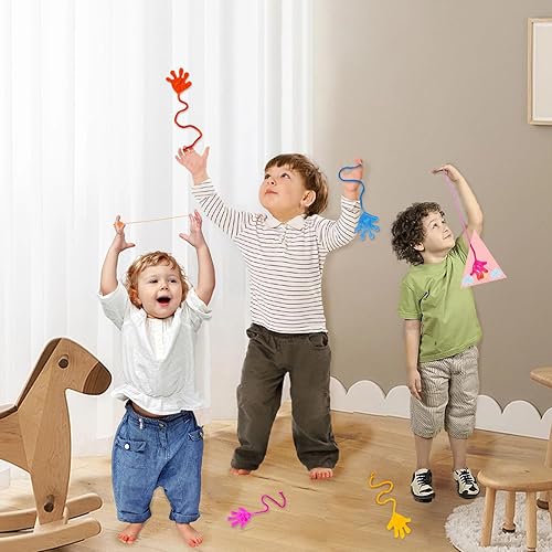 Miniatura 6 de POPLAY 56 unidades de manos pegajosas pequeñas, manos pegajosas brillantes con purpurina, juguetes sensoriales elásticos, rellenos de bolsas de