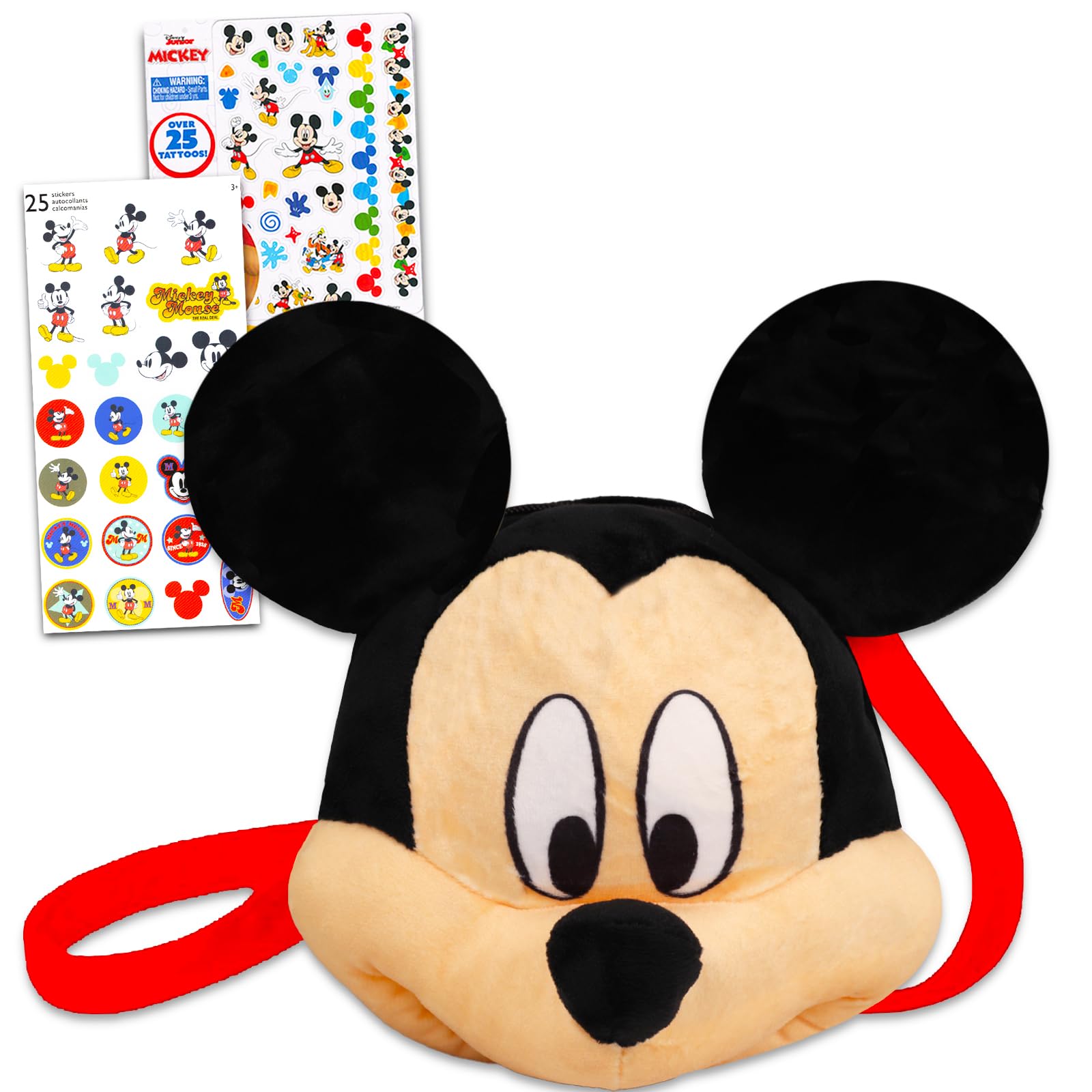 DisneyMickey Mouse Plush Shoulder Hand Bag for Kids Set - Bundle Includes Mickey Mouse Plushie with Straps Plus Mickey Mouse Stickers, More Mickey Mouse Shoulder Bag for Kids