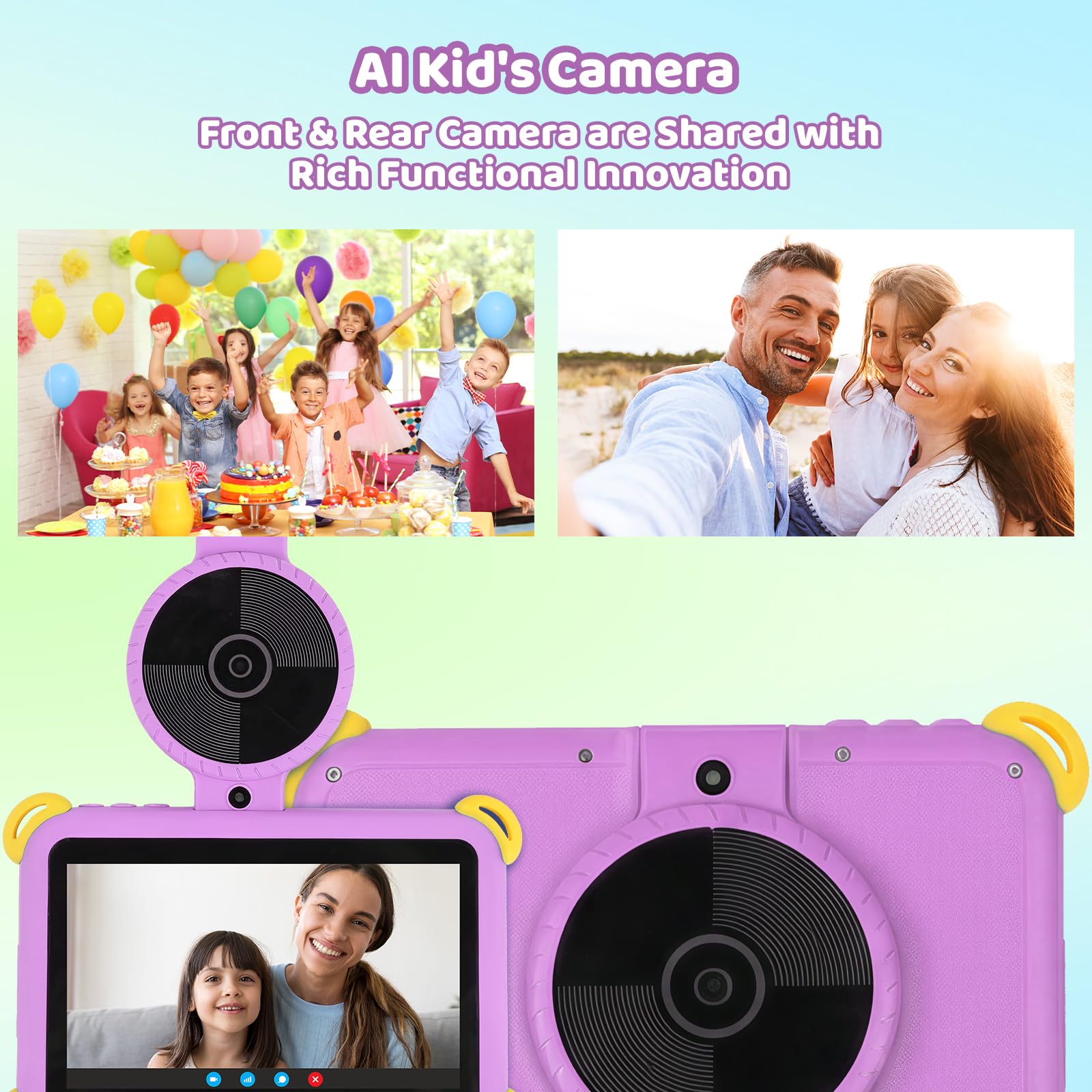 Kids Tablet 7 inch Android 15 Tablet for Kids, 20GB+64GB (TF 1TB), Android Tablet with Parental Control, AI Dual Cam & Learning, WiFi 6/BT 5.3, Widevine L1, Kid Tablet with Protective Case - Purple — view 6