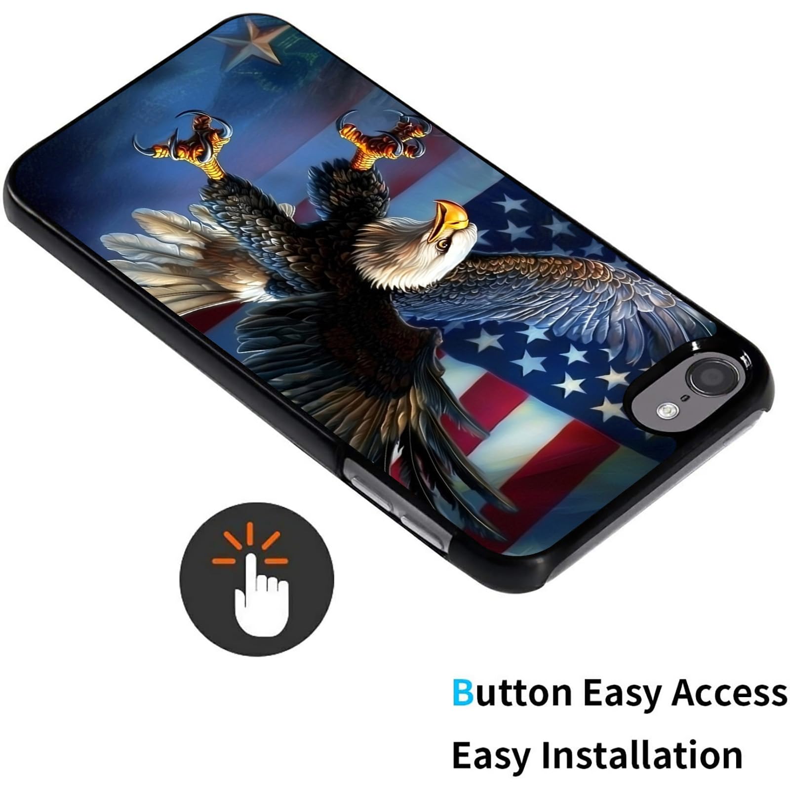 for iPod Touch 7 Case,Touch 6/5 Case,AIRWEE Slim Back Cover Hard Plastic Protector Case for Apple iPod Touch 5th/6th/7th Generation for Women Girl Men, American Flag Eagle