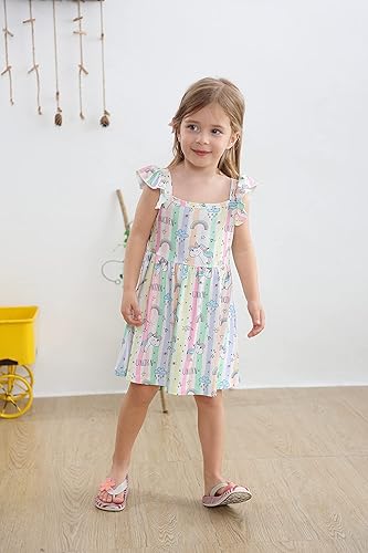 Miniatura 3 de Popshion Vestidos de niña con mangas con vuelo, vestido de verano para niños, fiesta de cumpleaños, sin mangas, vestido de 1 a 8 años
