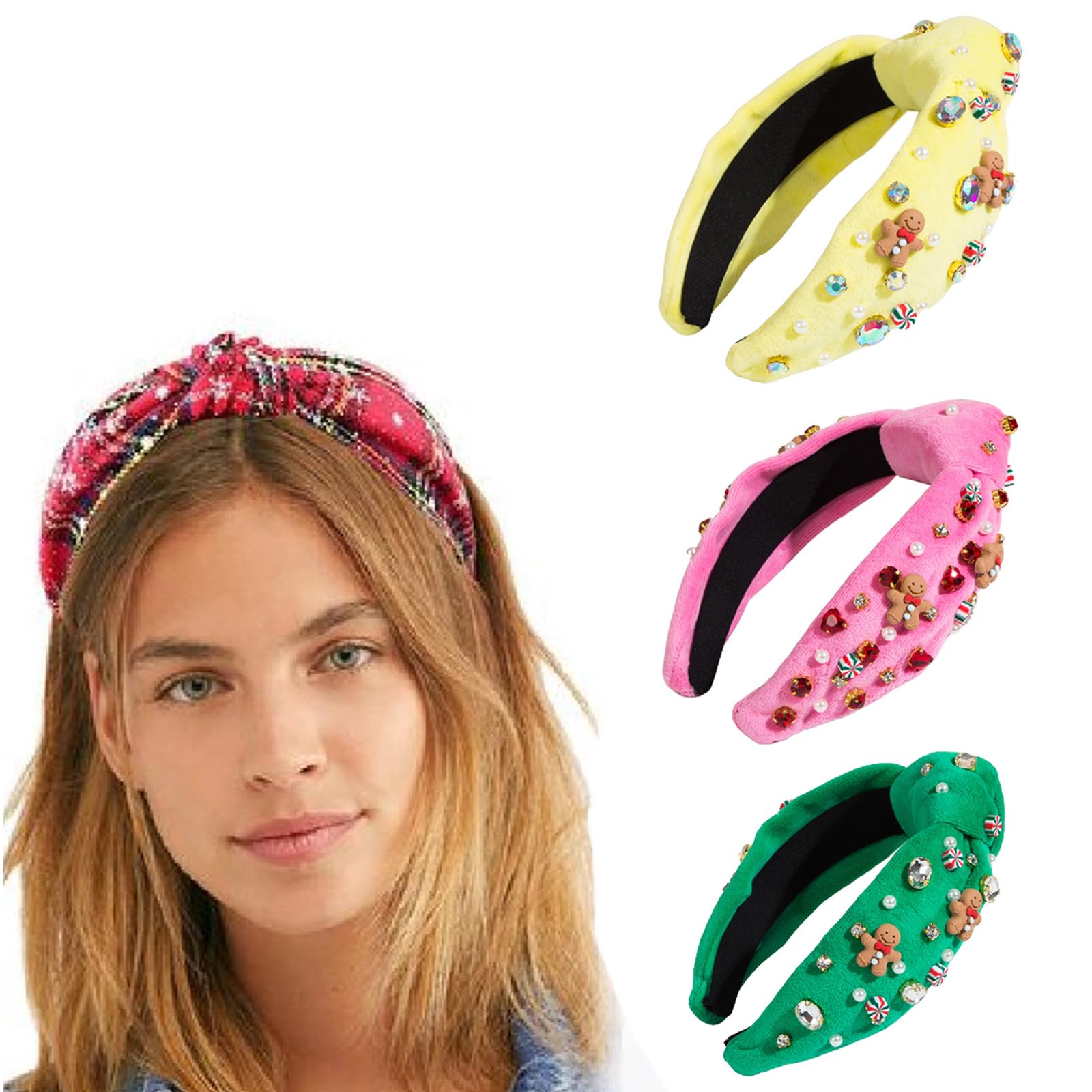 Fascia Natalizia Per Donna Con Perle E Cristalli – Fascia Larga Annodata, Elegante Accessorio Per Capelli Per Feste