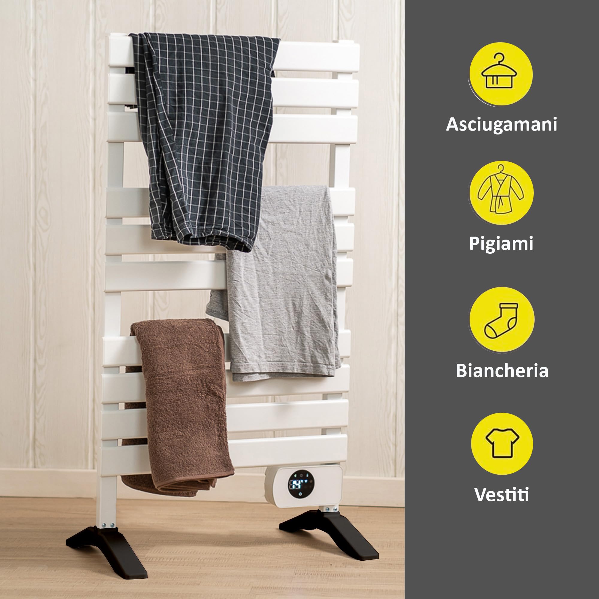 ECO-DE Ecode - Portasciugamani elettrico con gambe, programmazione 24/7, radiatore a secco, 500 W IP24, ""Towel Heat"", WiFi, controllo app tuia, schermo a LED. 105 x 56 x 2 cm. ECO-701N (nero)