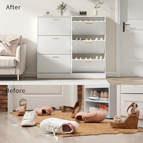 Miniatura 6 de JOZZBY Armario de almacenamiento de zapatos con 3 cajones abatibles, organizador de zapatos estrecho independiente para entrada, pasillo, sala de