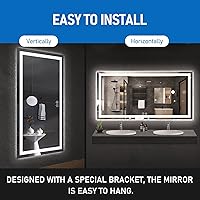 Vista 6 de Espejo LED para baño de 48 x 30 pulgadas, retroiluminado + espejo de tocador iluminado frontal con luces para pared con antiniebla, regulable