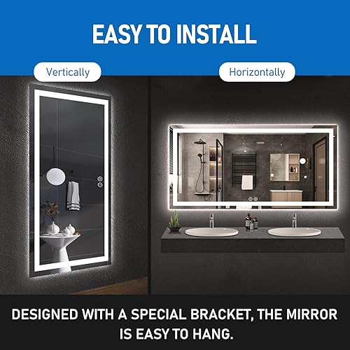 Miniatura 6 de Espejo LED para baño de 40 x 24 pulgadas, retroiluminado + espejo de tocador iluminado frontal con luces para pared con antiniebla, regulable