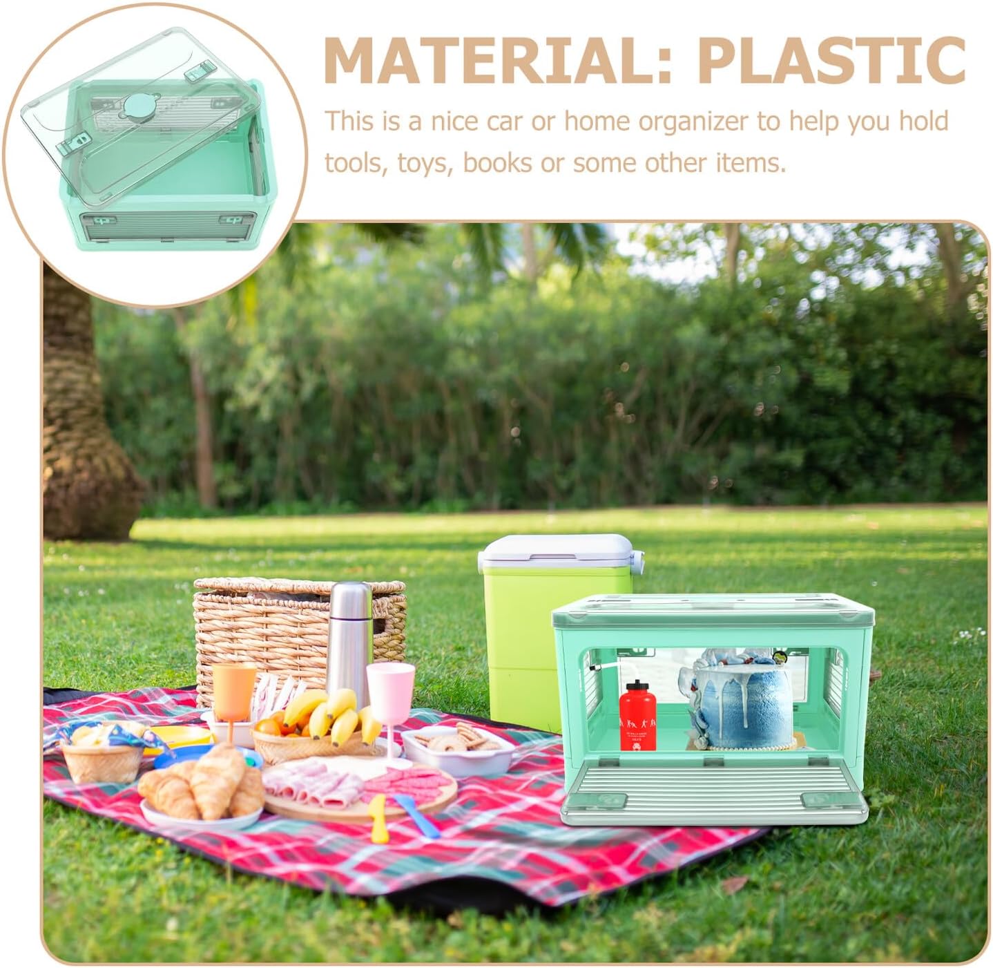 Large Foldable Outdoor Storage Box Trunk Organizer with Striped Design Blue Plastic Sundries Container for Vehicle and Home Organization