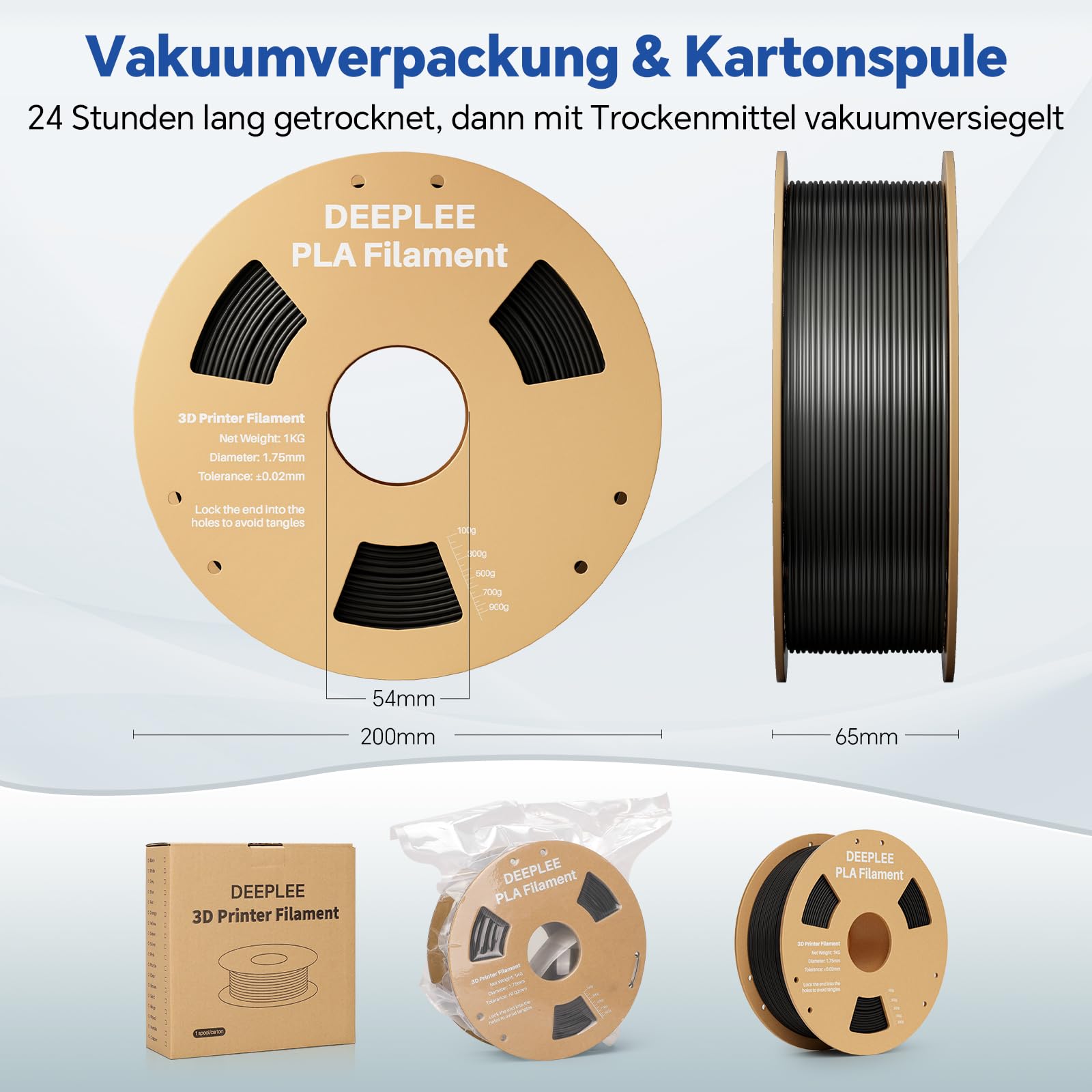 DEEPLEE PLA filament 1,75 mm - zestaw 4 szpul (czerwony, żółty, ciemnoniebieski, jasnozielony), łącznie 4 kg, dokładność wymiarowa ± 0,02 mm, doskonałe uzwojenie zapobiegające zatkaniu, do drukarek 3D