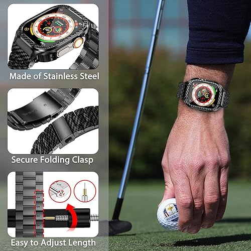 Miniatura 91 de MioHHR Correa y funda de acero inoxidable compatible con Apple Watch Band de 1.772 pulgadas, cubierta protectora de metal para hombres para iWatch