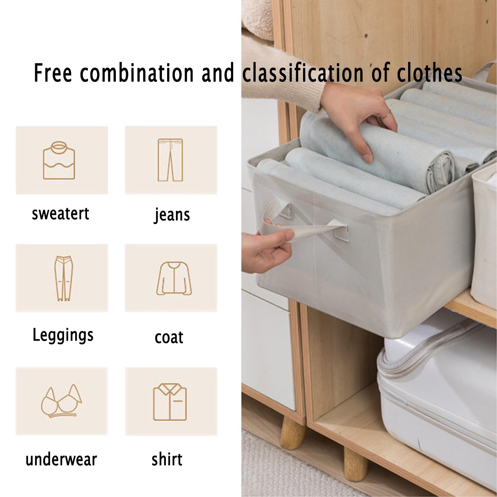 Aufbewahrungsbox mit großem Fassungsvermögen, Faltbare Kleiderbox mit verbreitertem Griff, feuchtigkeitsbeständig und staubdicht, geeignet für Steppdecken, Decken, Bettwäsche (Fensterlos Khaki, 24L)