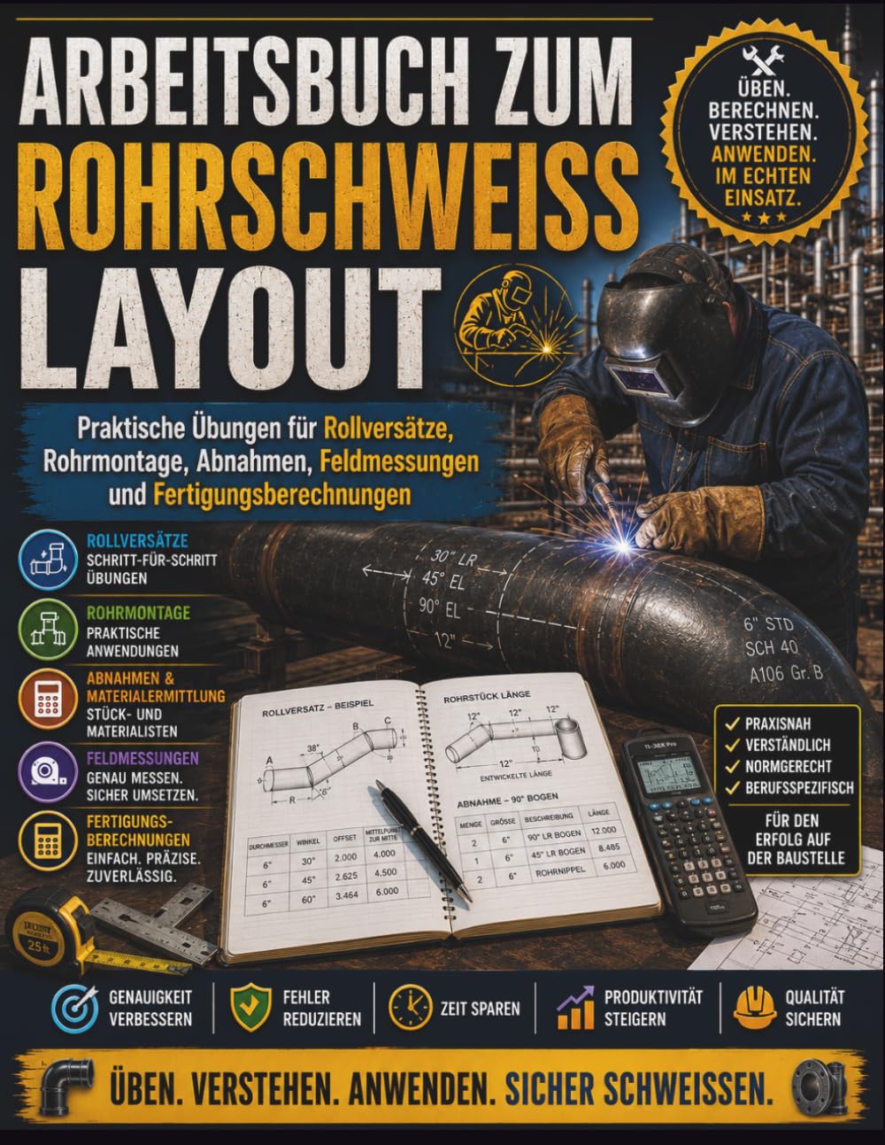 Arbeitsbuch zum Rohrschweiß layout: Praktische Übungen für Rollversätze, Rohrmontage, Abnahmen, Feldmessungen und Fertigungsberechnungen