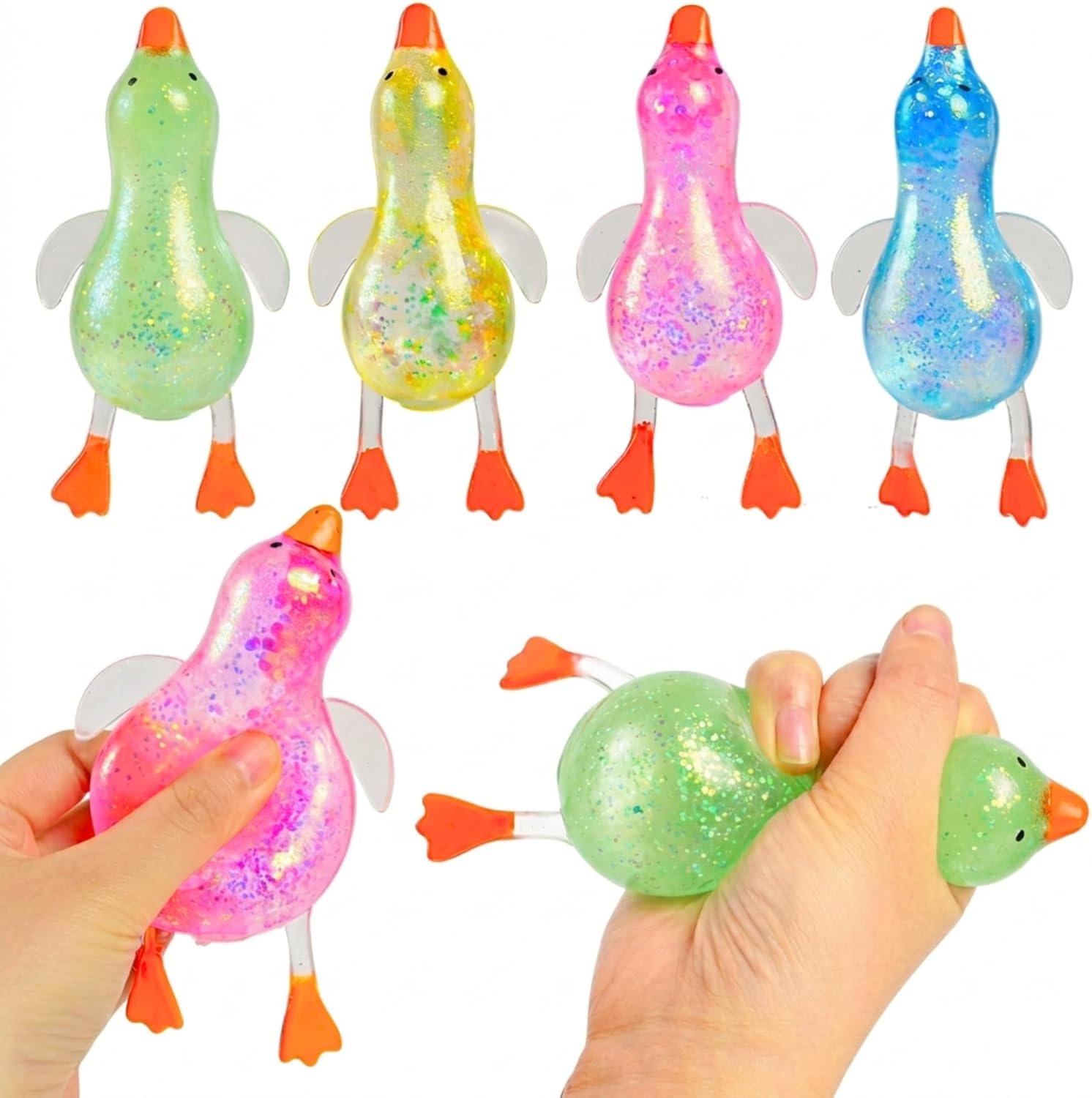 Lemoneon Glitter Duck Squishy 4 pcs - Blue Green Pink Yellow Dumpling Squishy - 2026 Upgraded Dumplings Squishes for Adults Teens Squeeze Easter Basket Stuffers & Stocking Stuff