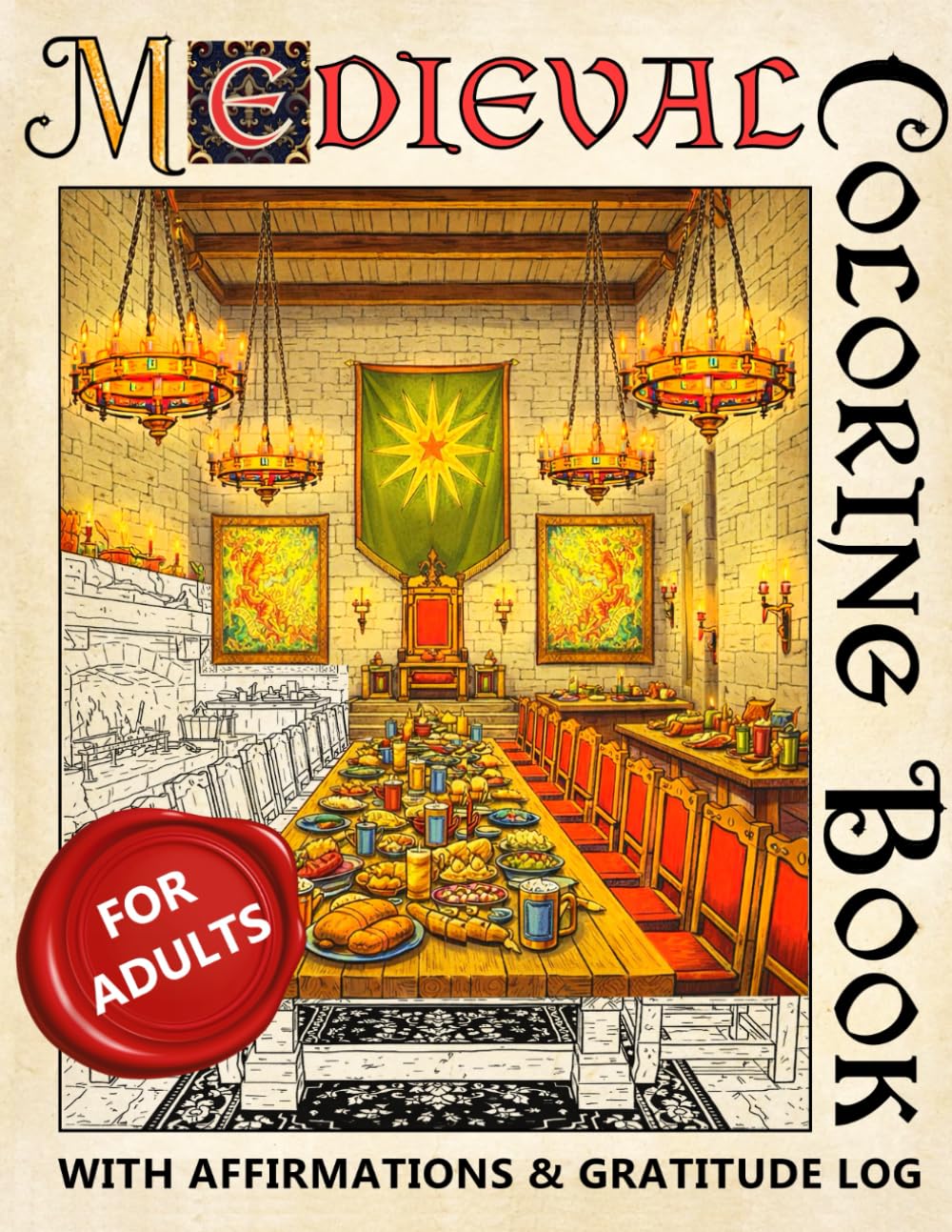 Fantasy Medieval Castles: Architecture & Interior Design Coloring Book for Adults: 60 Enchanting Fortress Illustrations with Affirmations and Gratitude Log for Relaxation and Stress Relief