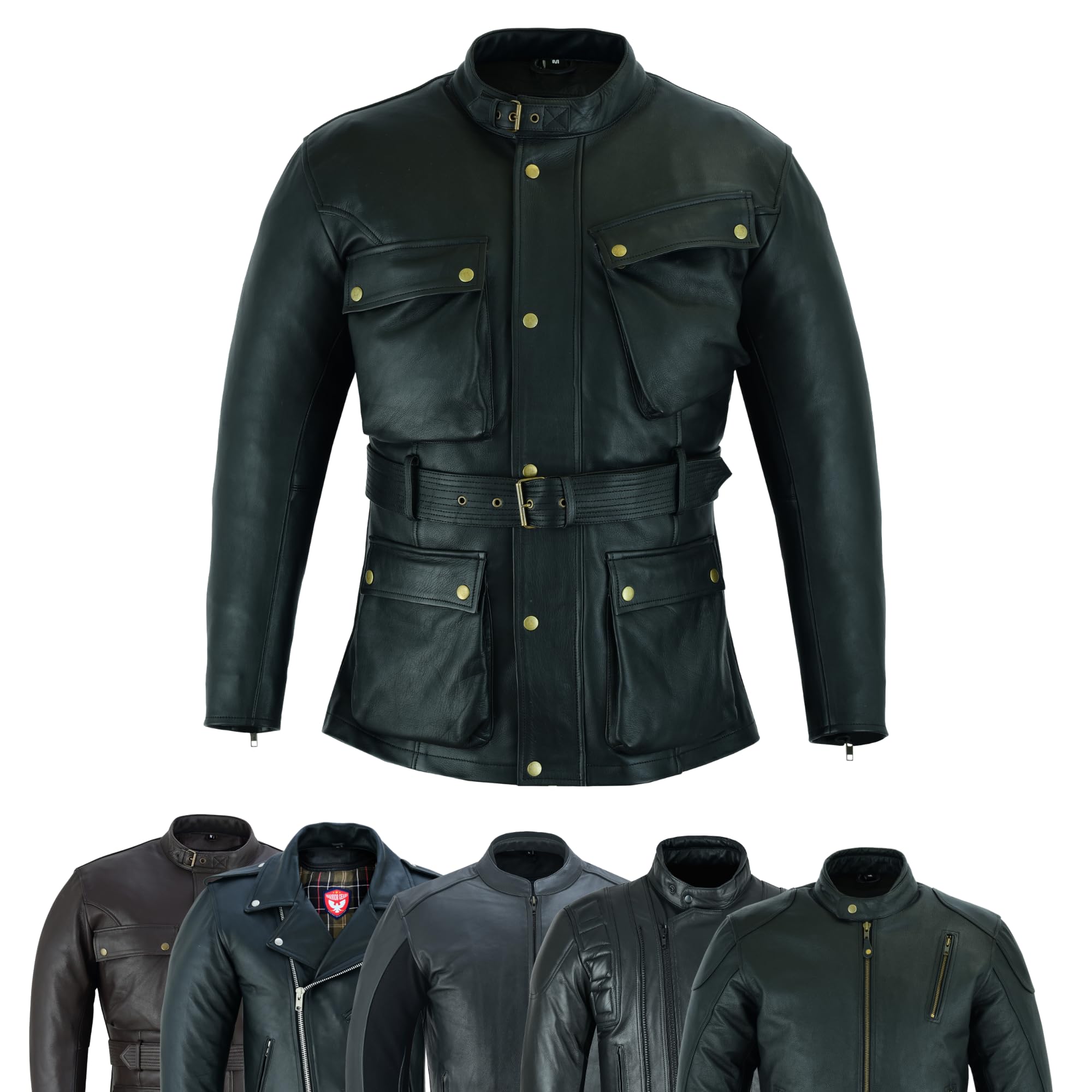 warrior gears Nappa Leather Motorcycle Jacket Original Leather Motorbike Jackets for Men with CE Removable Armors (7XL, Black-MJ1003)