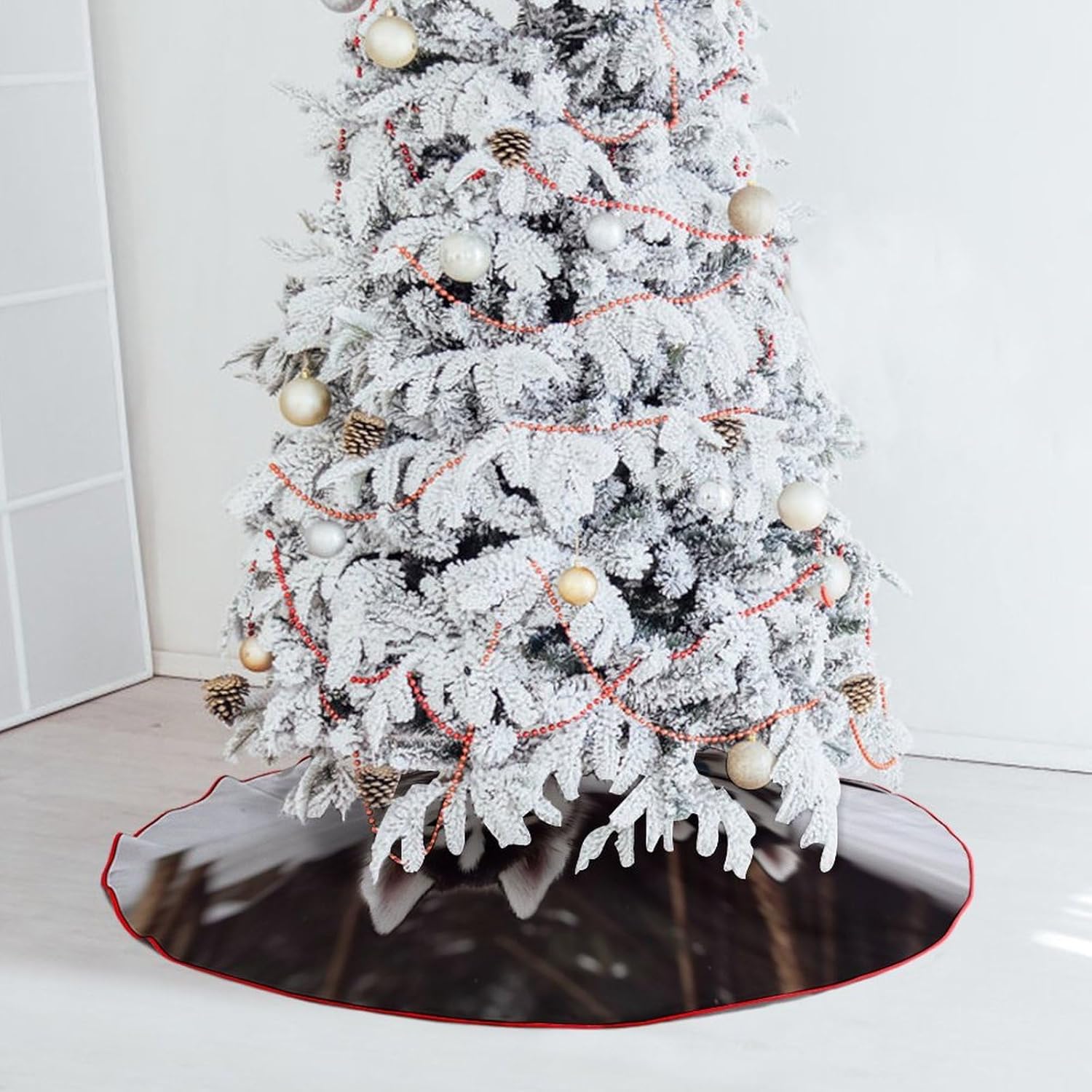 Christmas Tree SkirtAdorable Huskiesclassic Fashion Tree Skirt Painted Multifunctional Christmas Tree Skirt