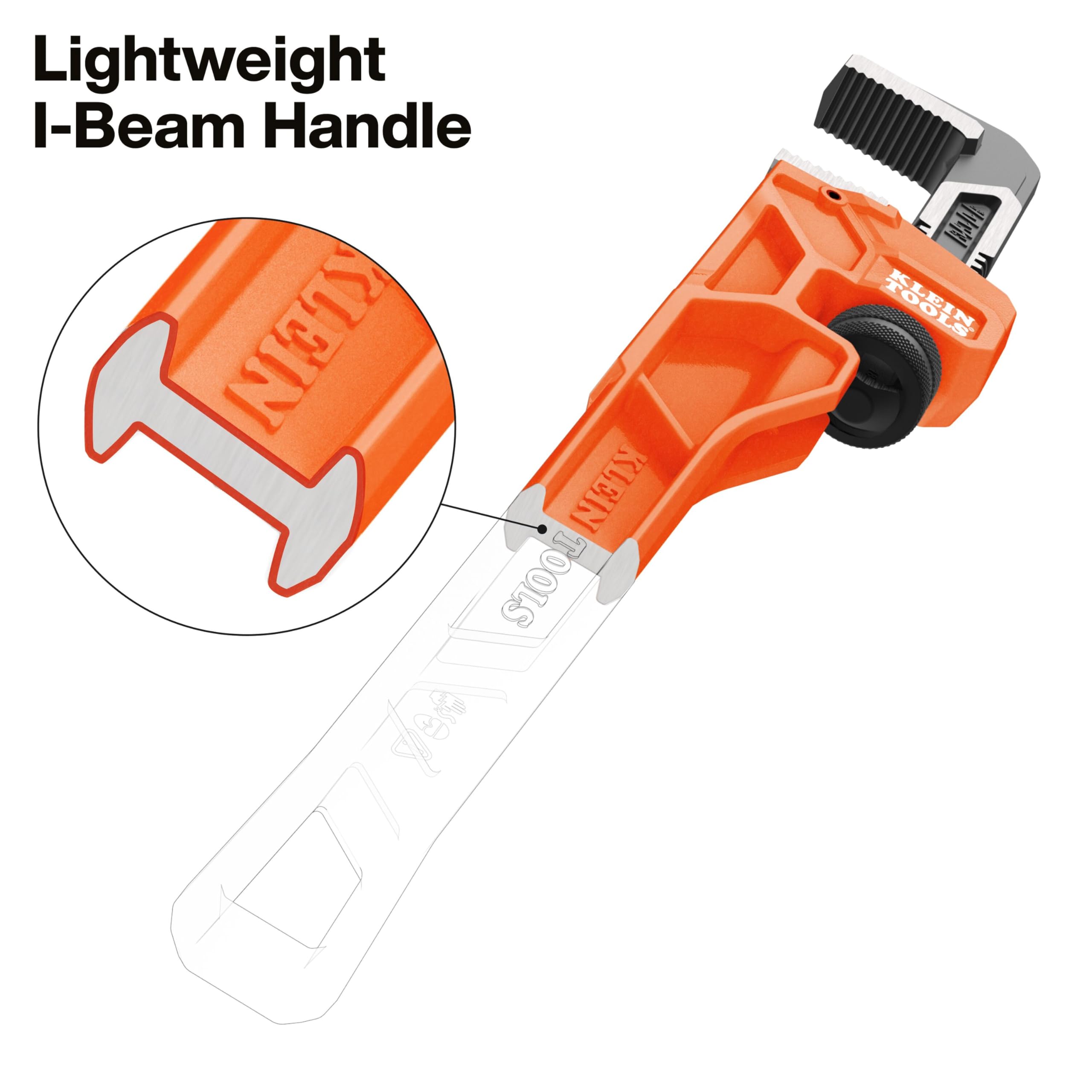 KLEIN TOOLS 68210 Clé à tuyau en fonte de 25,4 cm, clé de plomberie réglable robuste, poignée en I, capacité de mâchoire de 3,8 cm, outils de montage de tuyau pour plomberie professionnelle