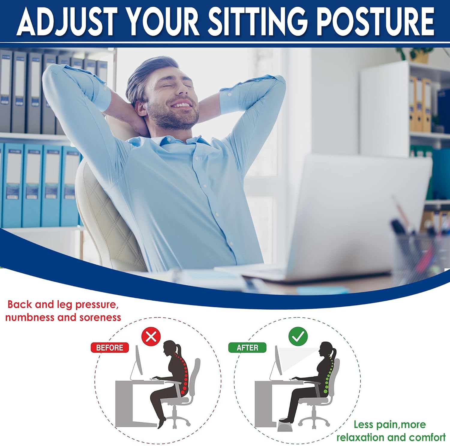 DSM OFFICE Foot Rest for Under Desk, Ergonomic Footrest, Memory Foam, Adjustable w. Non-Slip Base - 21.5 x 12 x 6.5in : Office Products
