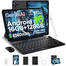 DOOGEE U11 Android 16 Tablet 11 Pollici, 16GB+128GB, 2TB TF Tablet con Tastiera, 90Hz, 8580mAh, 7.9mm Thin, Unisoc T7200 Octa Core, 13MP, Widevine L1, Face ID, Tablets con Penna & Mouse & Case – Nero