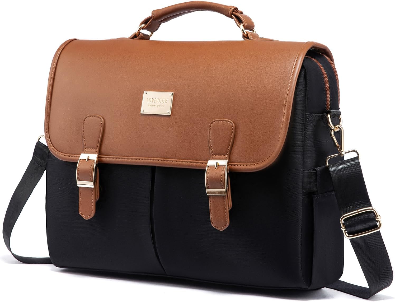 LOVEVOOK Laptop Bag for Women, 15.6 inch Large Capacity Computer Briefcase Case, Crossbody Messenger Shoulder Bag, Office Business Work Tote Bags Purse for Travel Gifts, Brown-black